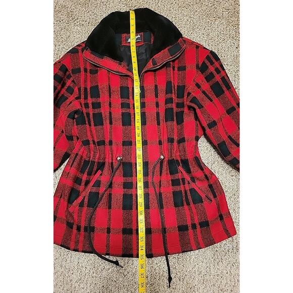 Vtg 80s/90s Ms New Yorker Buffalo Plaid Jacket Faux Fur Collar Shoulder Pad RARE - Picture 13 of 16